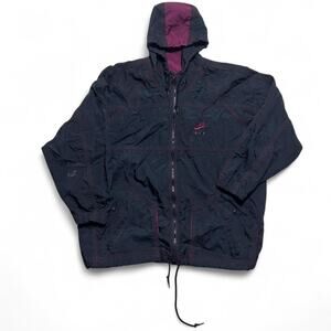 Nike Air Champs 90s Vintage Red Black Spellout Windbreaker Hooded Zip Jacket XL